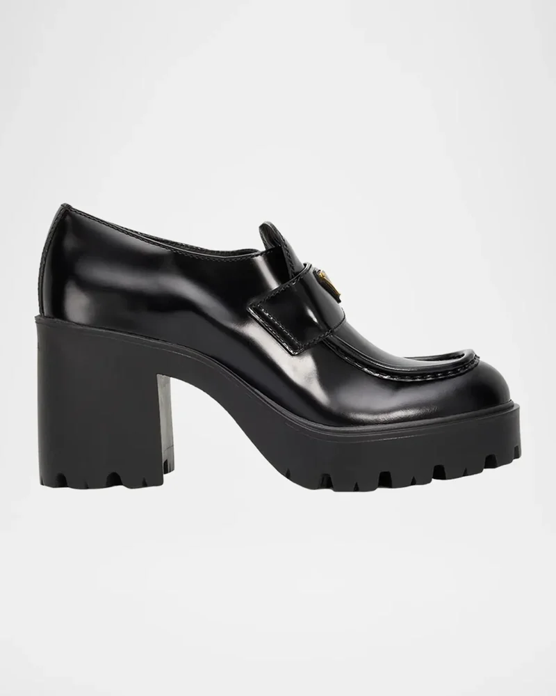 85mm Triangle Logo Leather Platform Loafers