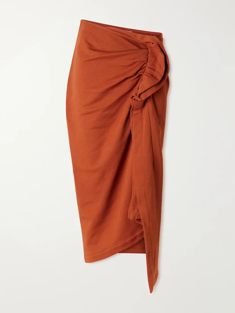 Draped cotton-jersey midi skirt
