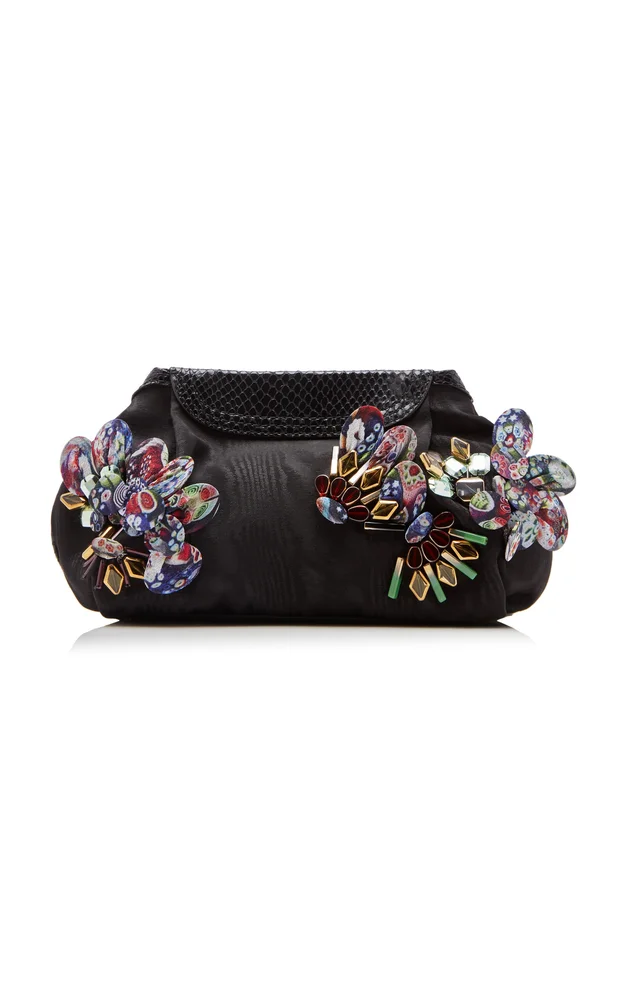 Blossom Embellished Jacquard Clutch