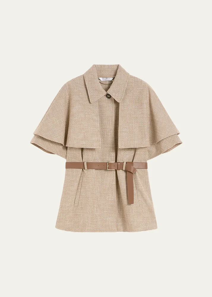 Glen Plaid Cotton Cloak with Leather Belt