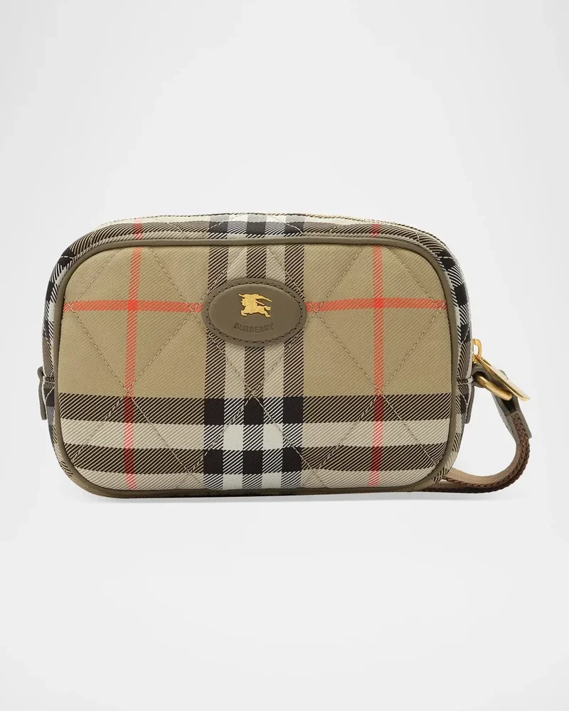 Horseshoe Quilted Check Wristlet Pouch Bag