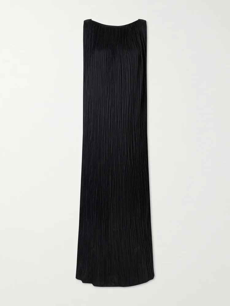 Celestia plissé-satin maxi dress