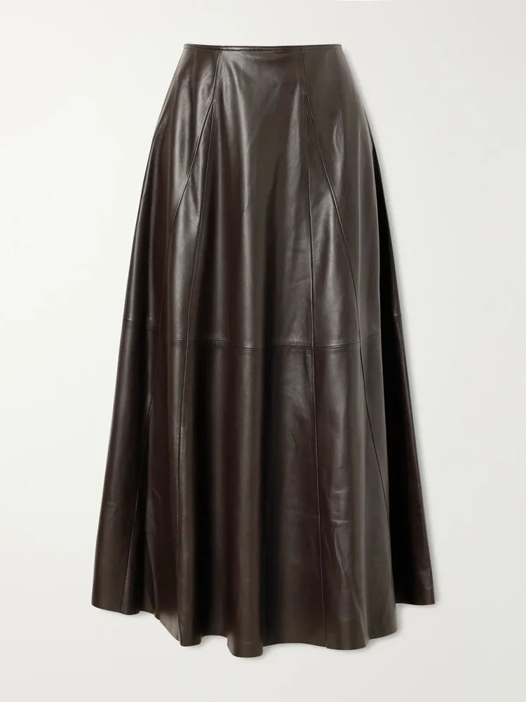 eleni paneled leather midi skirt