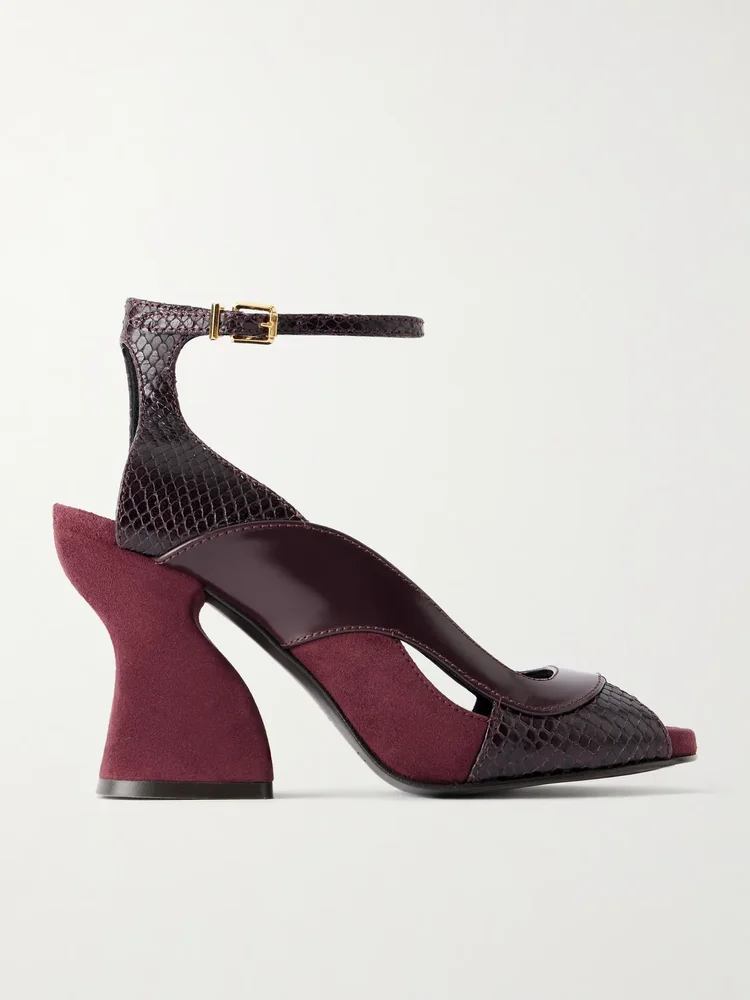 Marvi 75 smooth, python-effect leather and suede sandals