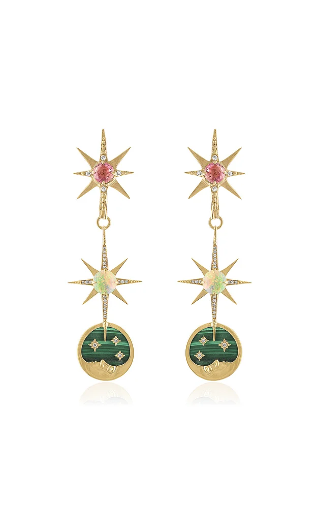 Celestial 14K Yellow Gold Multi-Stone Earrings