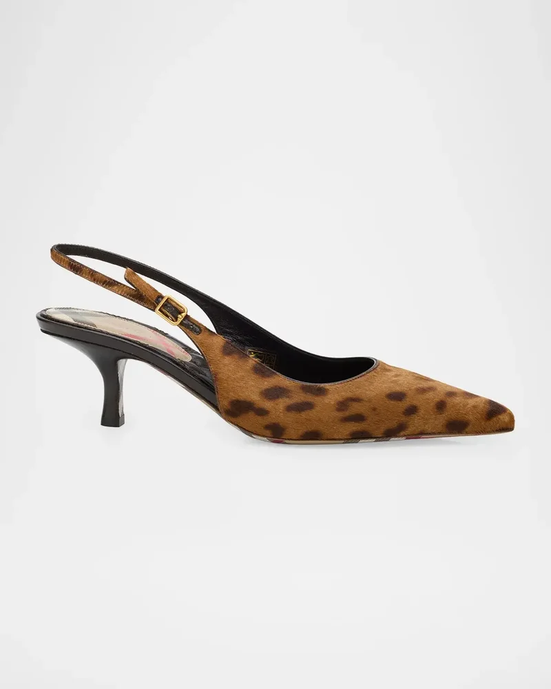 55mm Leopard Calf Hair Slingback Pumps