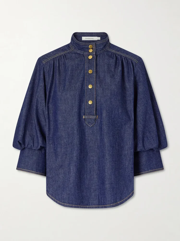 Gathered denim shirt