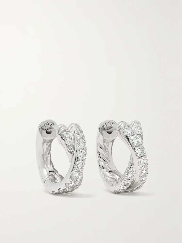 Crossover 18-karat white gold diamond hoop earrings