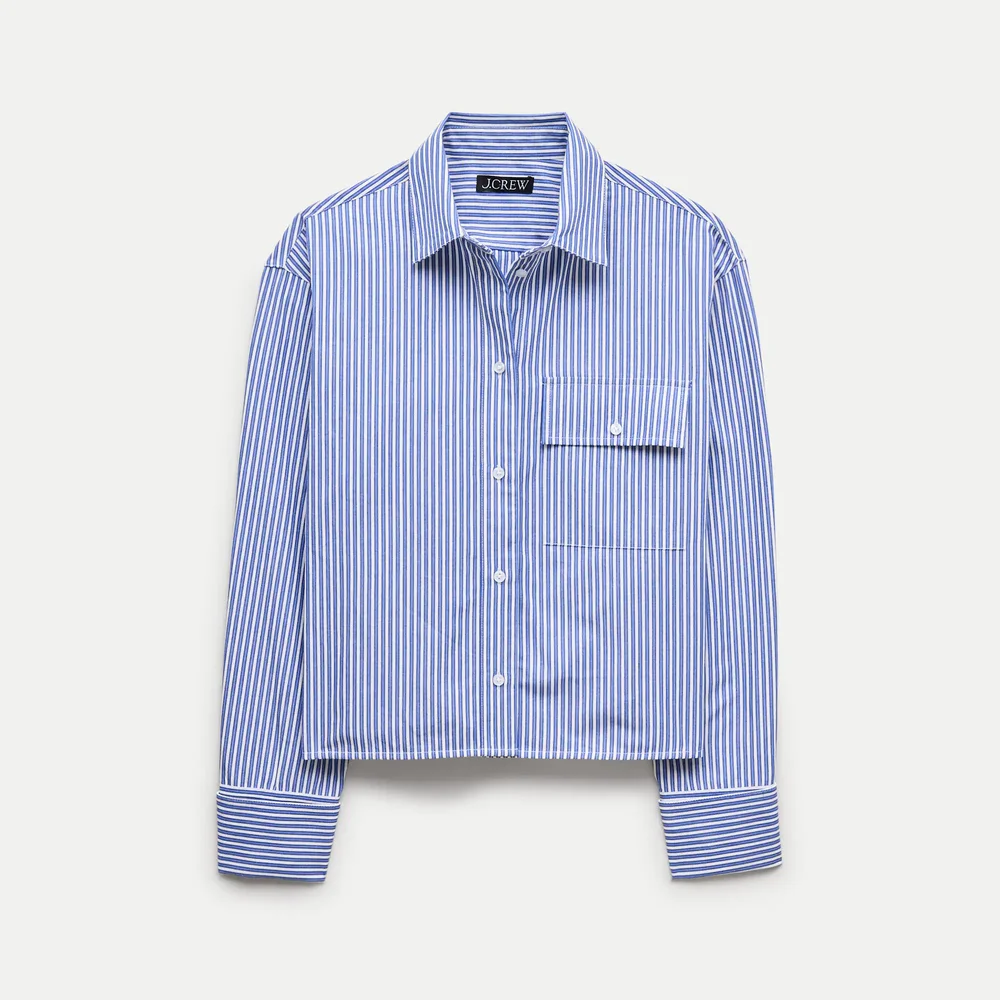 Esme cropped button-up shirt in striped cotton poplin