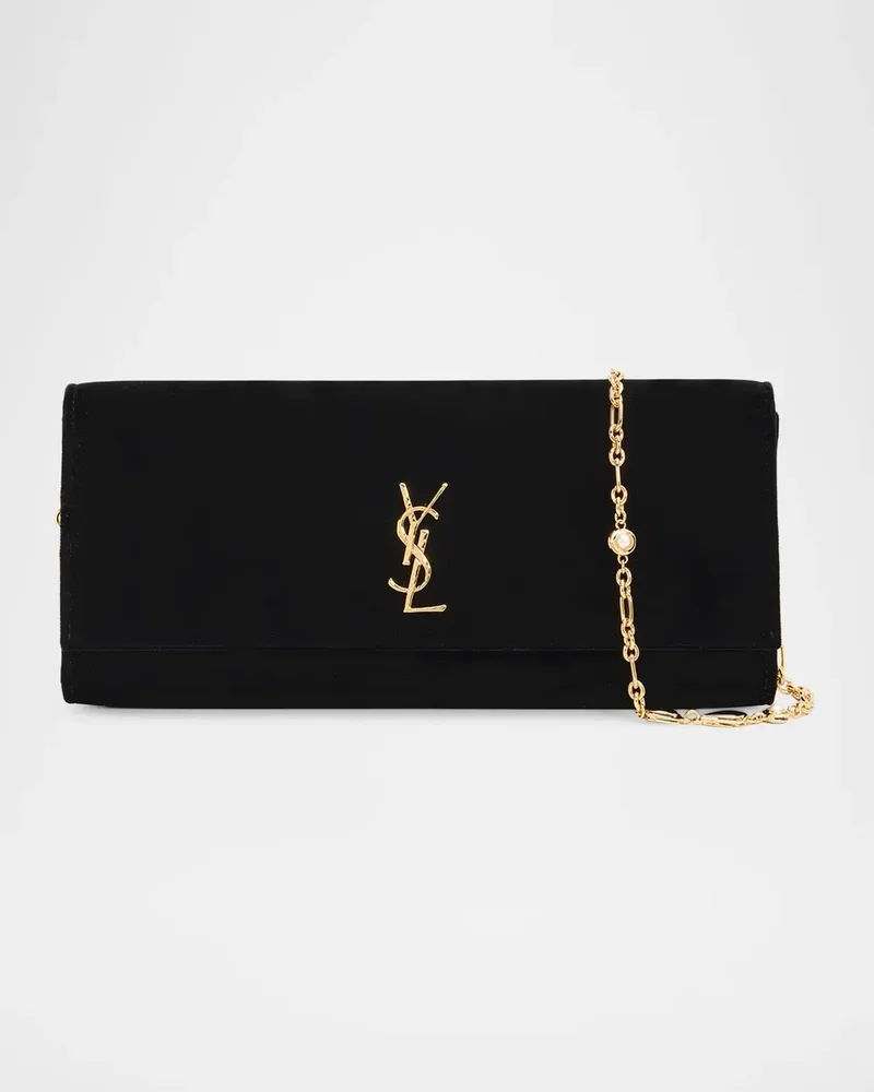 Kate YSL Velvet Cabochon-Chain Clutch Bag