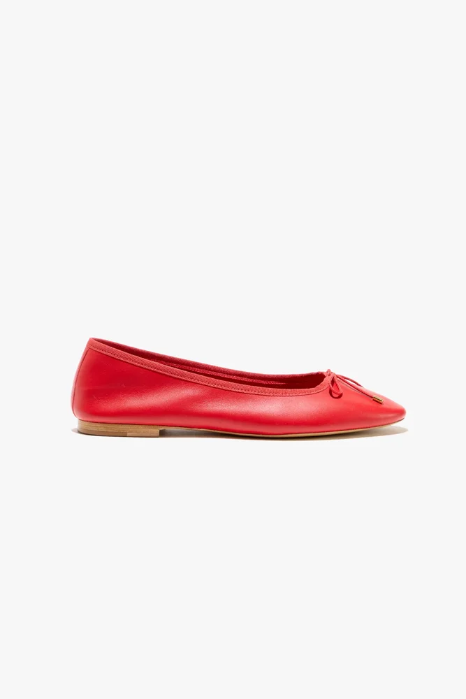 Leather Ballet Flat in Red