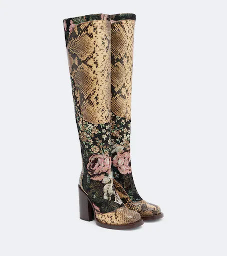 Patchwork leather over-the-knee boots