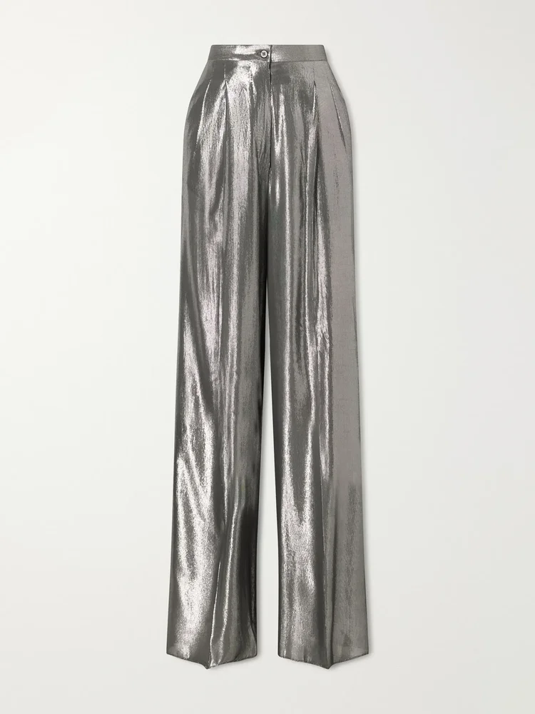 The Elsa pleated lamé wide-leg pants