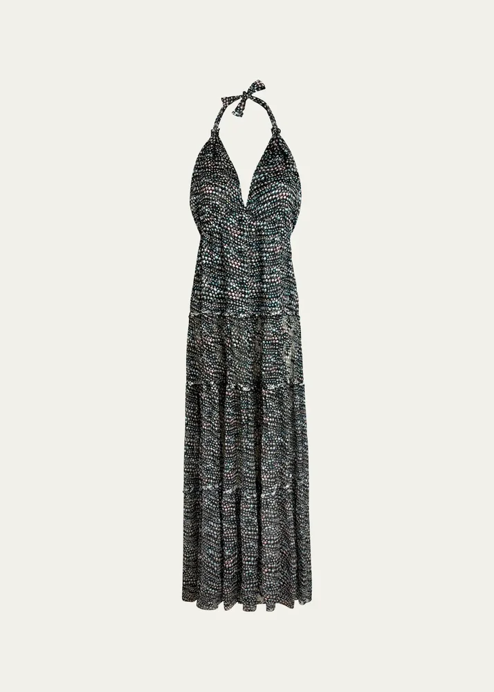 Pearl Devore Tiered Silk Maxi Dress