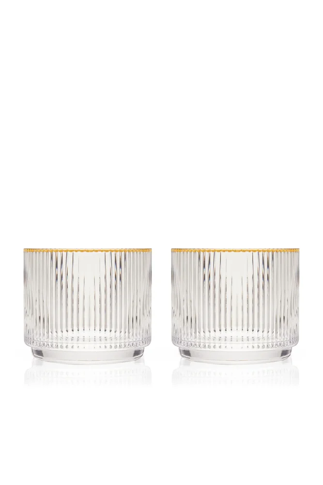 Meridian Crystal Gold-Rimmed Lowball Tumblers, Set of 2