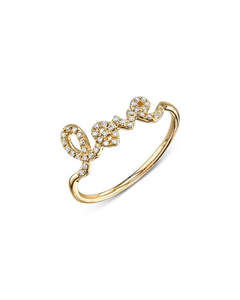 14K Yellow Gold Diamond Love Script Ring