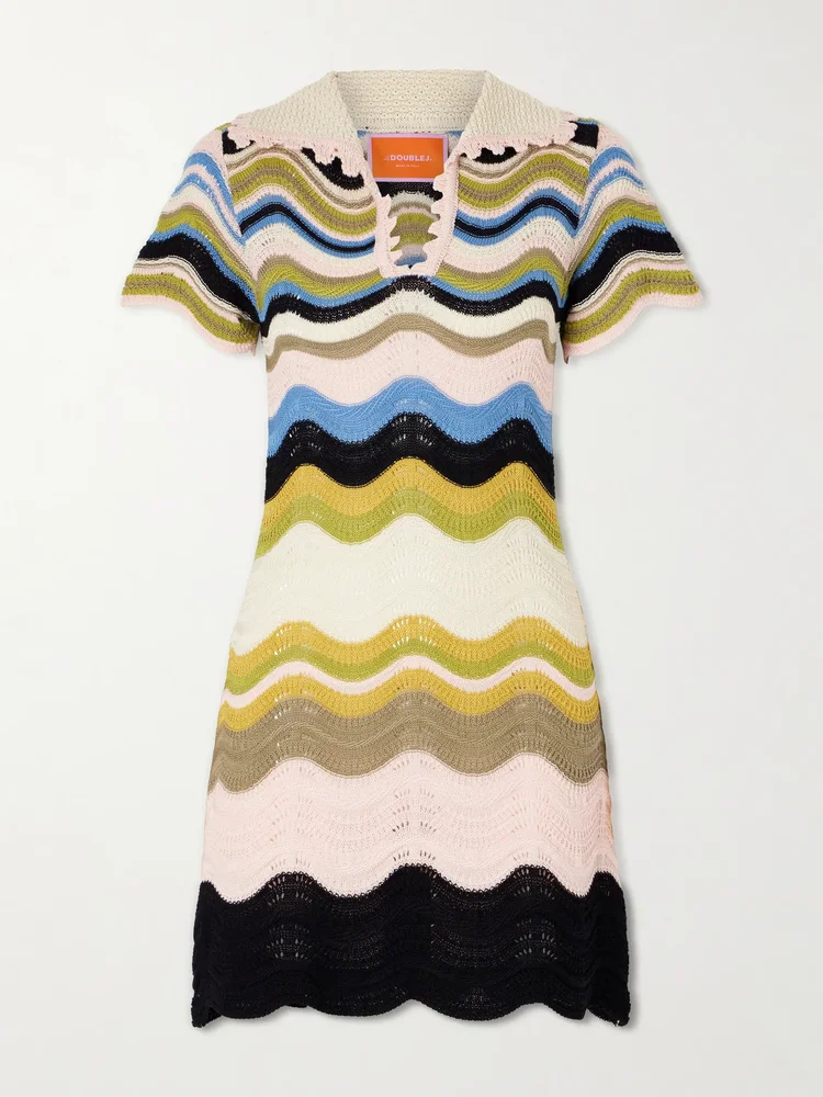 Scalloped crocheted cotton mini dress
