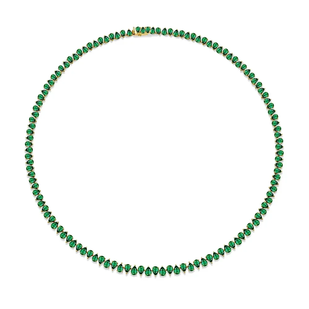 Petite Reverse Water Drop Emerald Tennis Necklace