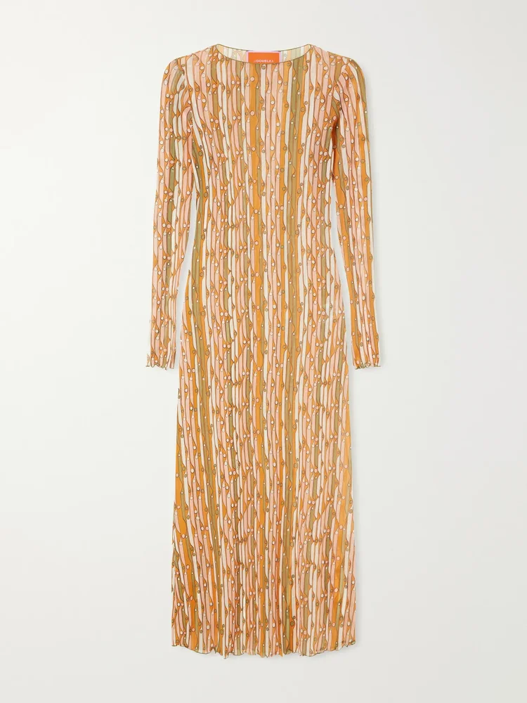 slinky swing printed chiffon midi dress