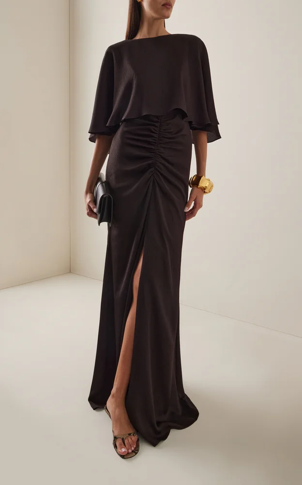Hammered Satin Cape Gown