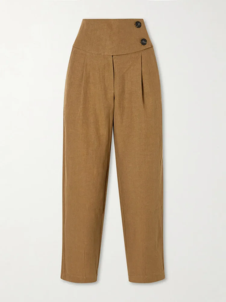 Dafash high-rise pleated linen straight-leg pants