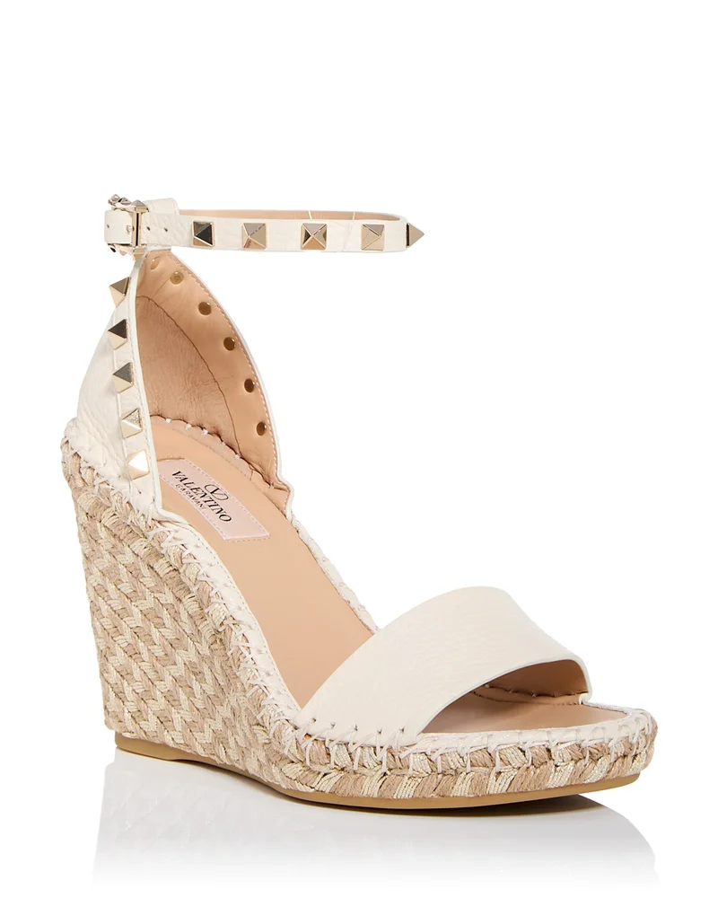 Double Rockstud Ankle-Strap Espadrille Wedge Sandals