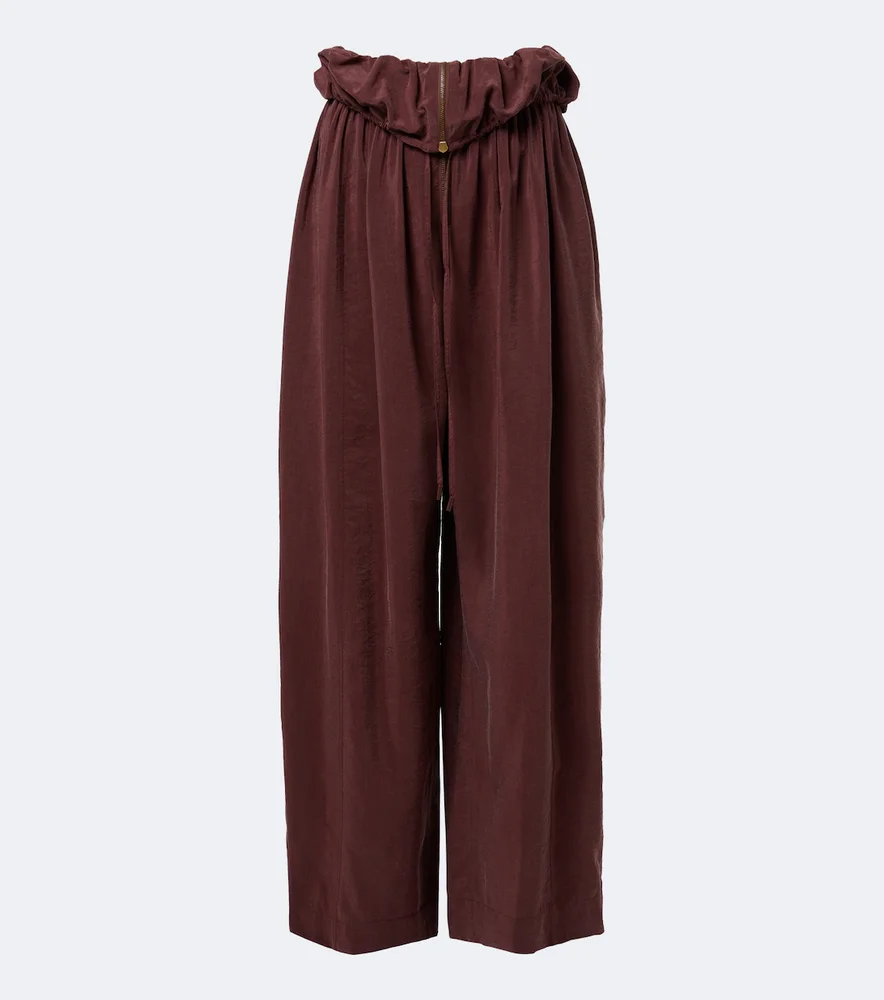 Silk-blend poplin wide-leg pants