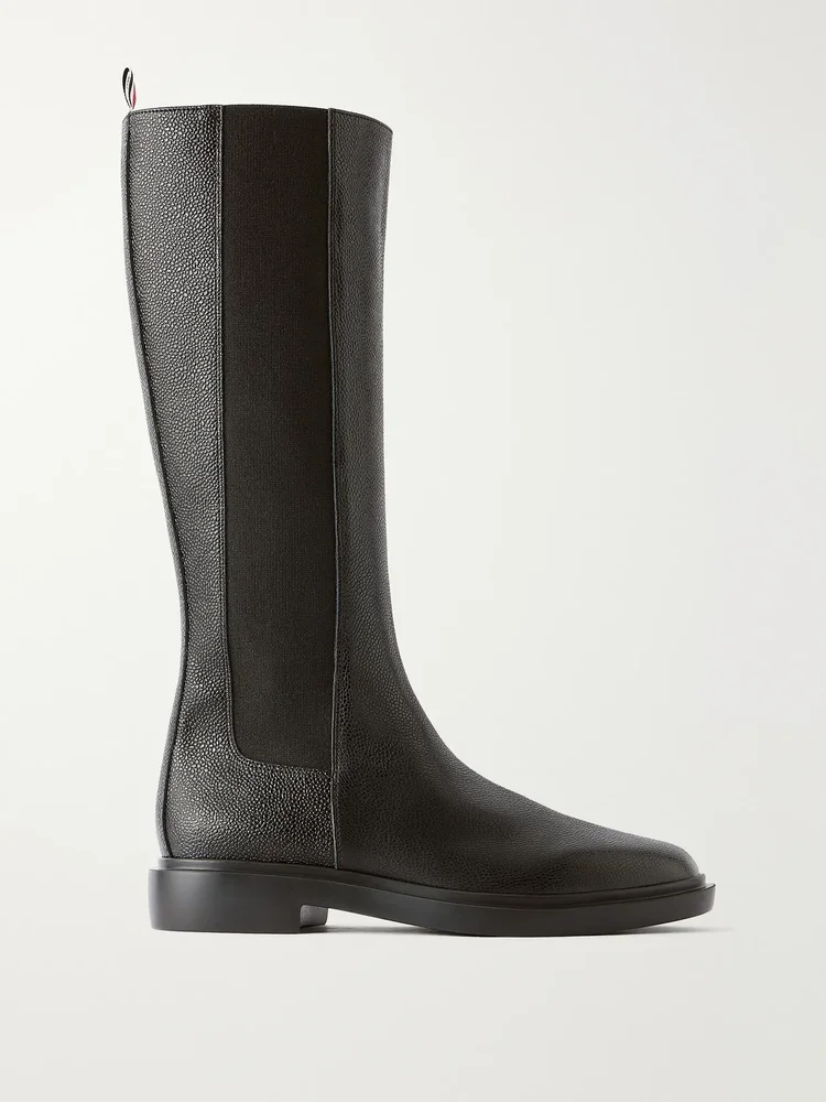 Striped full-grain leather knee boots