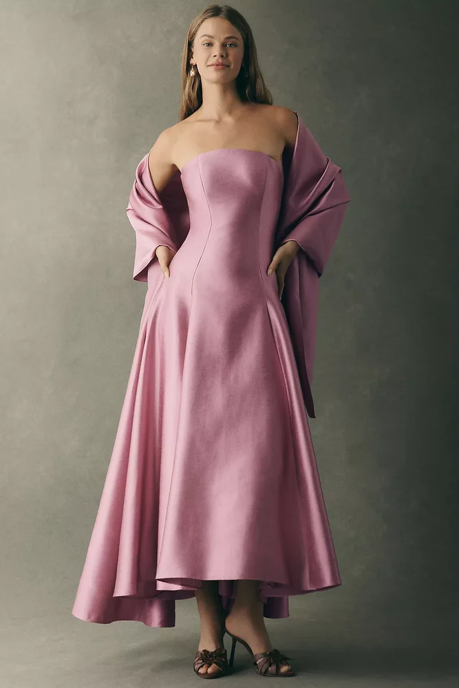 Strapless Drop-Waist Midi Dress