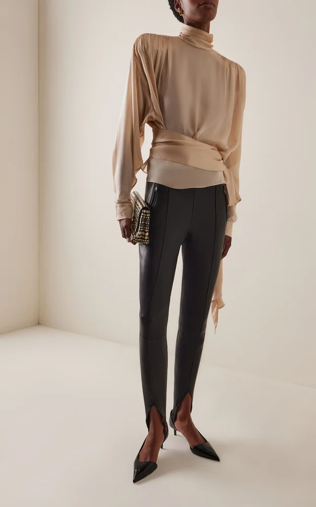 Pocket-Detailed Slim Leather Leggings