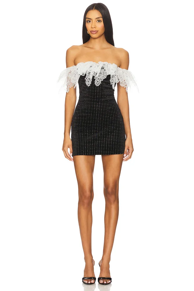 Off-shoulder Lace Trim Mini Dress