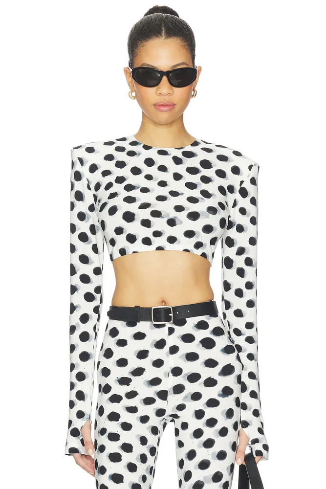Cropped Long Sleeve Shoulder Pad Top