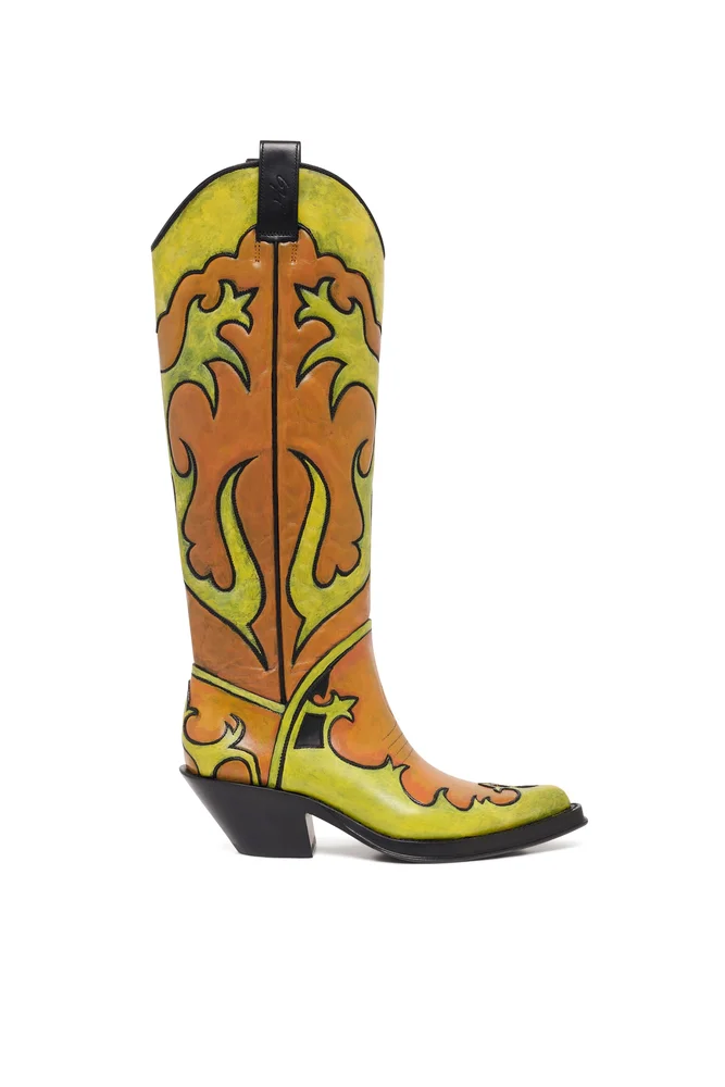 gabrielahearst.com Hand Painted Capitana Cowboy Boot in Orange & Yellow Leather