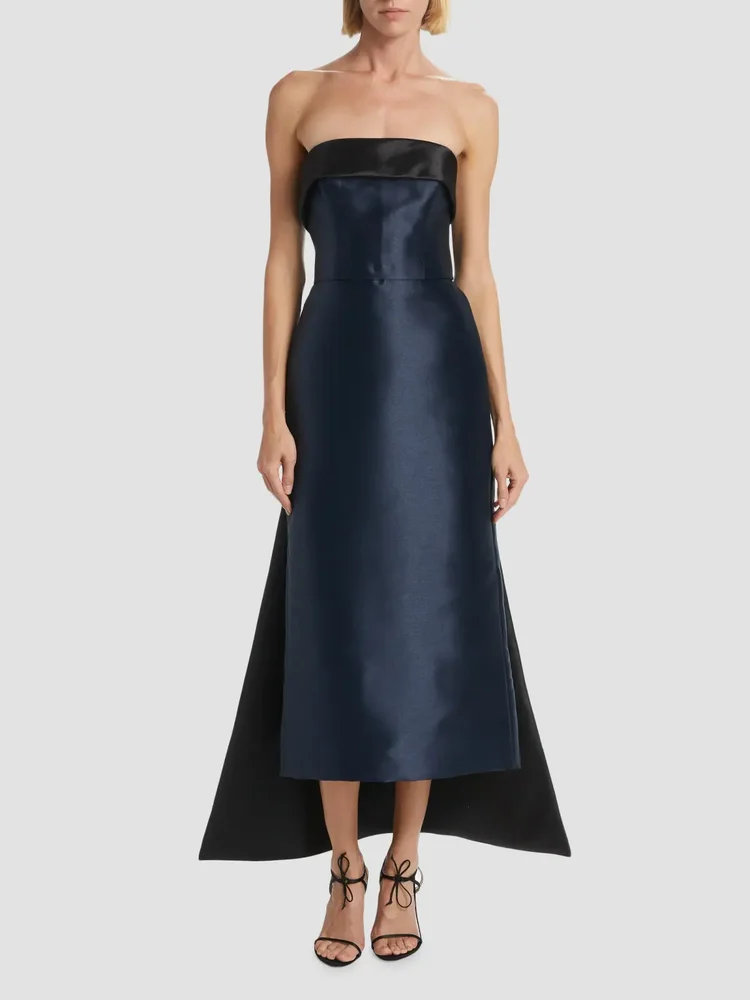 Mikado Satin Strapless Tea-Length Dress