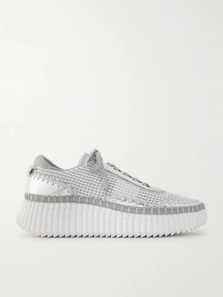 Nama metallic leather-trimmed mesh sneakers