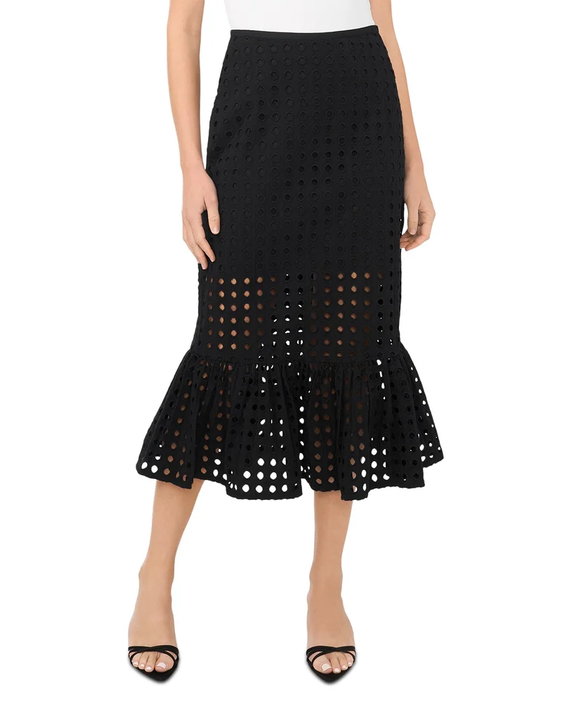 Eyelet Ruffle Hem Midi Skirt