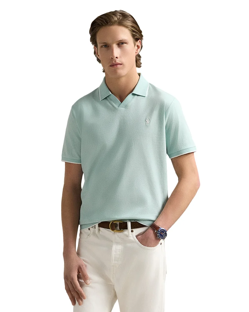 Short Sleeve Tonal Jacquard Mesh Polo Shirt
