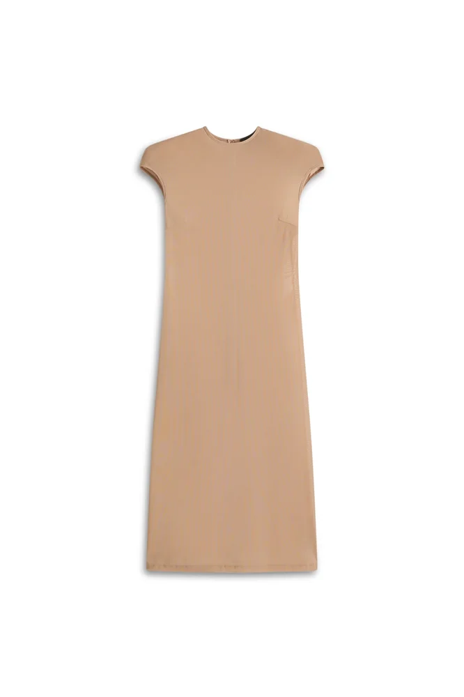 Mesh Shoulder Pad Dress, Nude