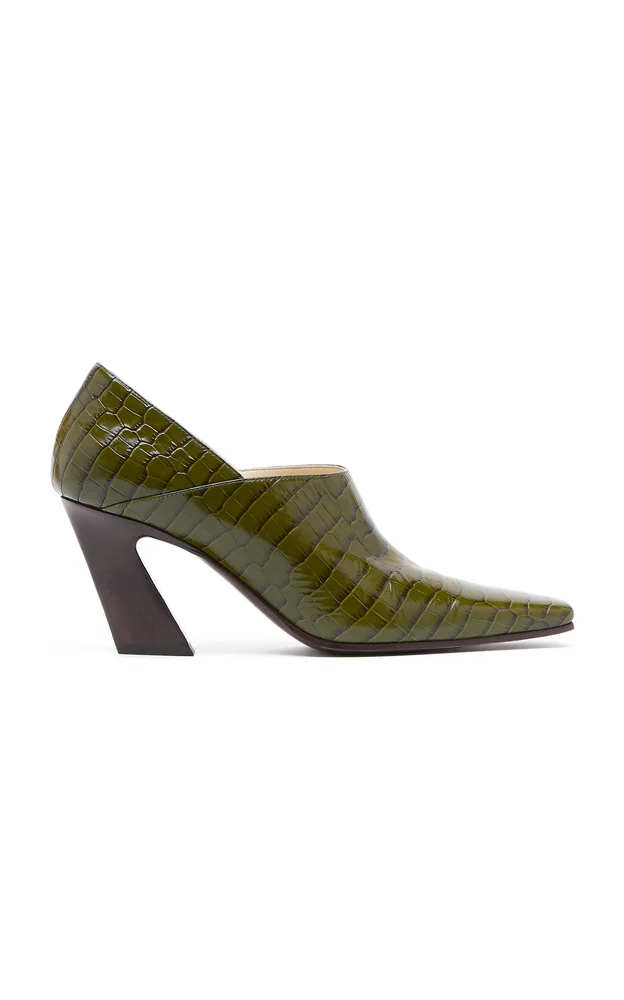 Croc-Effect Leather Loafer Pumps