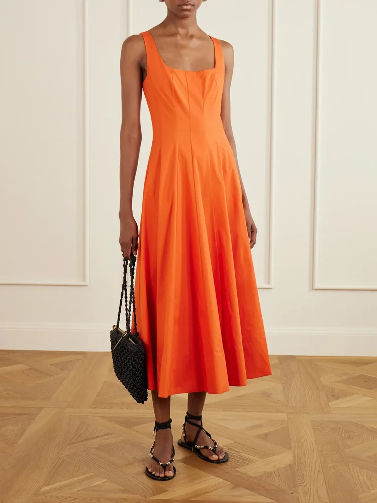 Wells pleated cotton-blend poplin midi dress