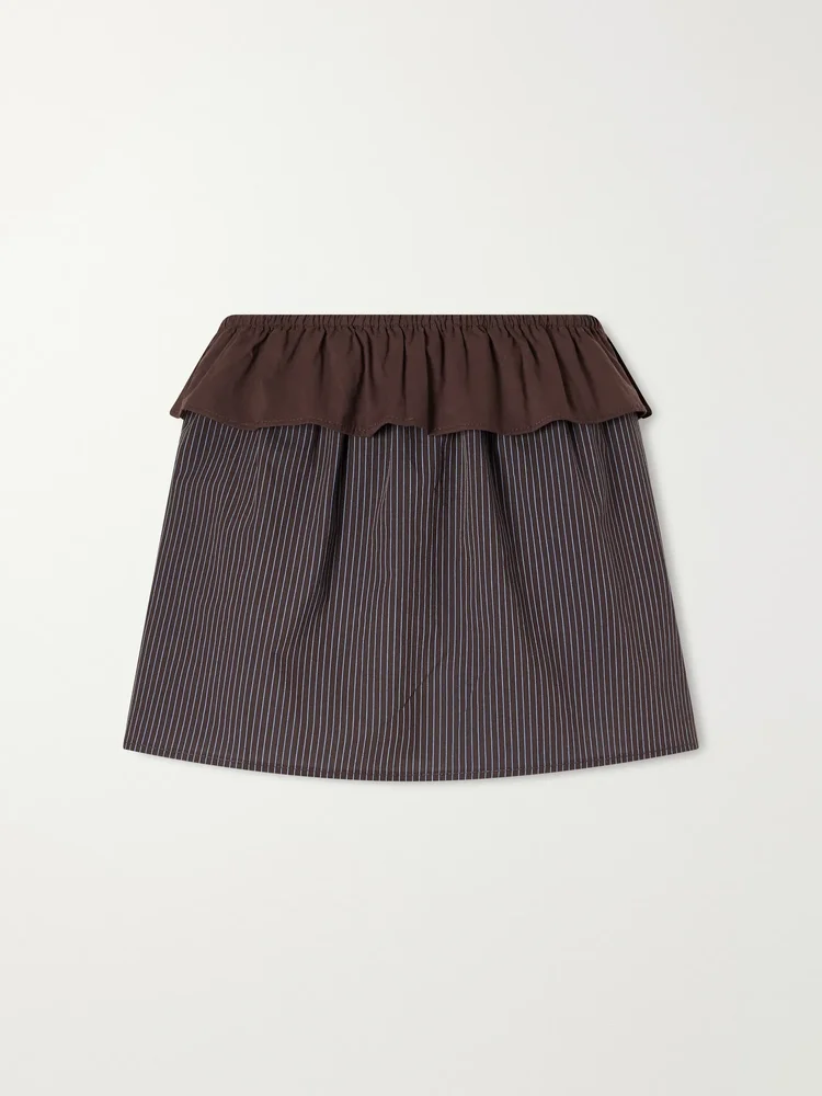 Flounce striped-organic cotton mini skirt