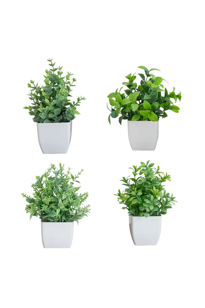 8-in Artificial Mini Potted Plants, Set of 4