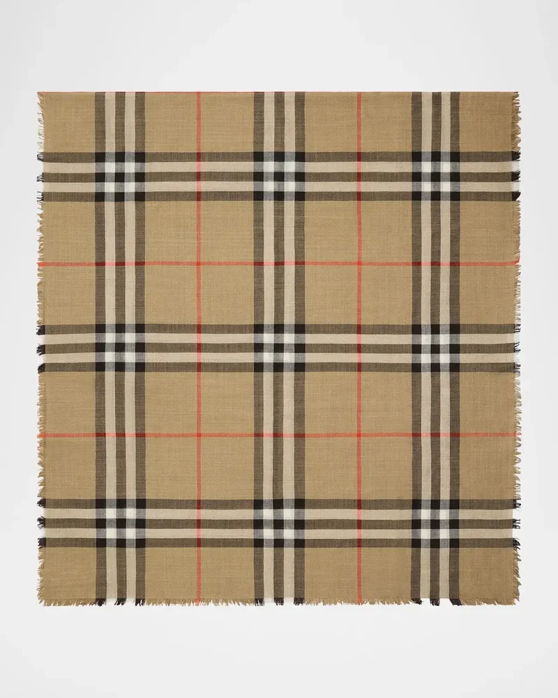 Reversible Check Wool-Silk Scarf