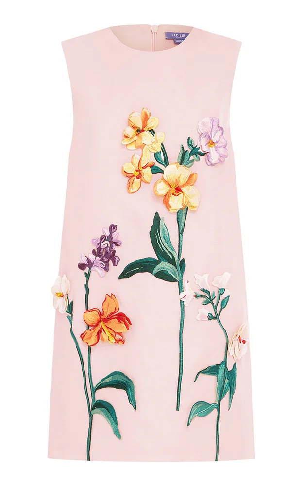 Yvonne Embroidered Linen-Silk Mini Dress