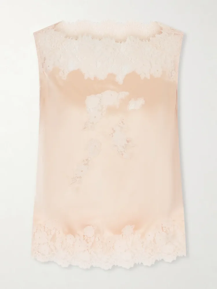 Viviane lace-trimmed silk-satin top