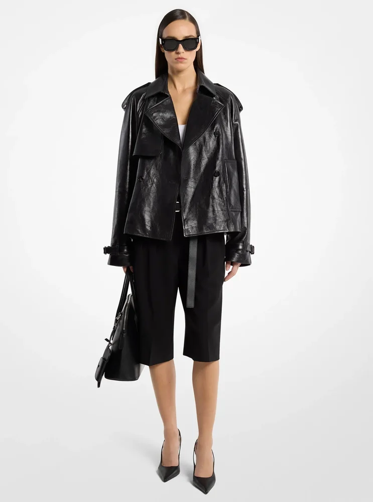 Oversized Leather Cropped Trench Coat