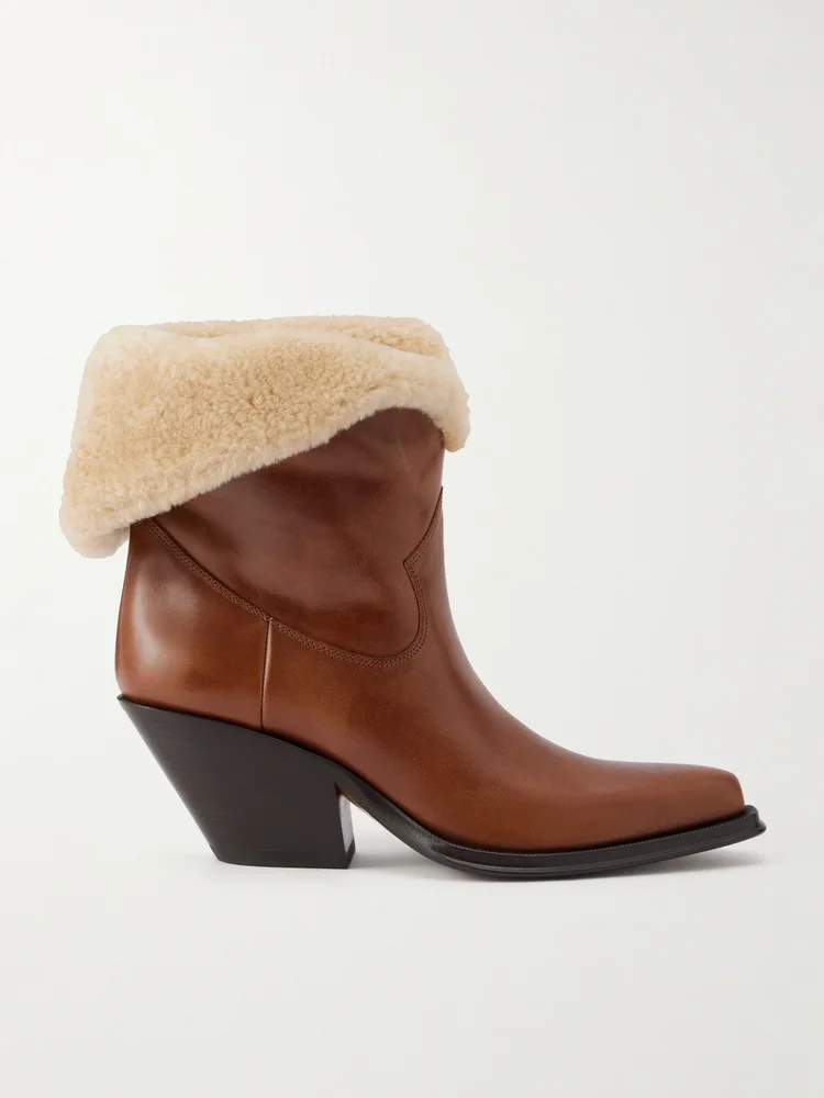 Azelan shearling-trimmed leather ankle boots