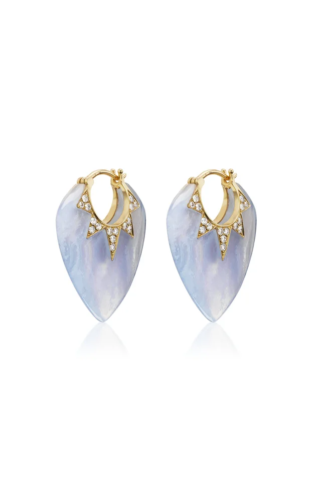 Stone Guitar Pick 18K Yellow Gold Multi-Stone Earrings