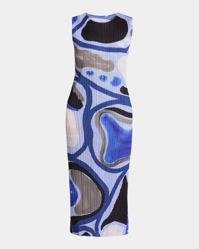 Roll Printed Plisse Sleeveless Midi Dress