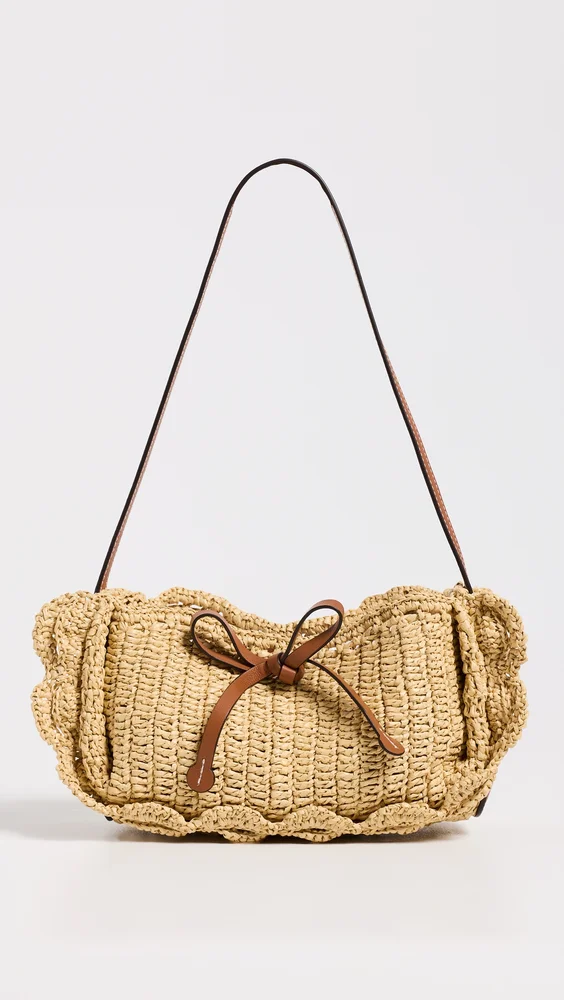 Marina Raffia Scallop Shoulder Bag